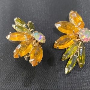 Vintage Green and yellow Rhinestone earrings